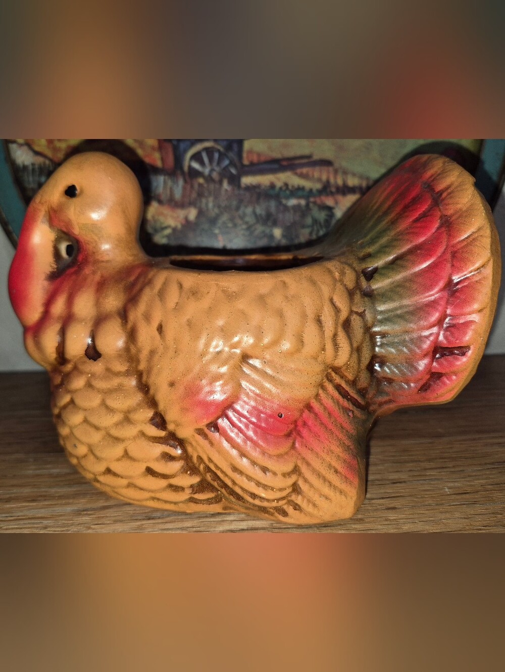 Vintage Ceramic Turkey Planter W/ hand-painted, Fall Colors